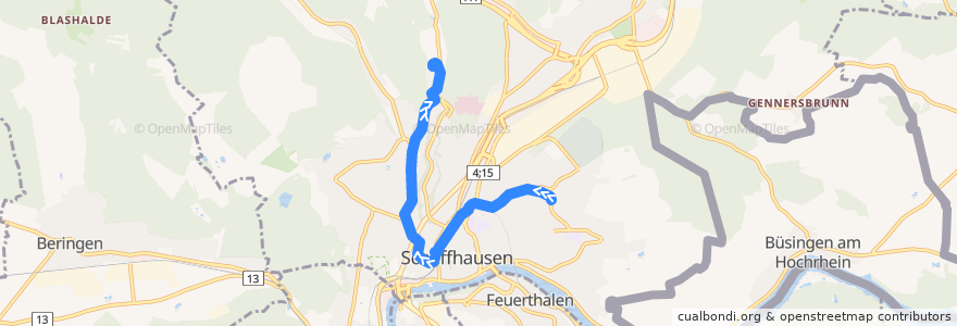 Mapa del recorrido Bus 4: Gruben => Birch de la línea  en Schaffhausen.
