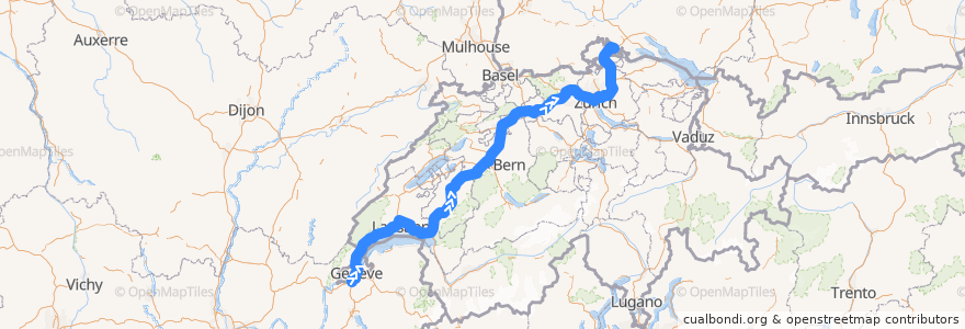 Mapa del recorrido Flixbus 306: Lyon, Perrache => Ulm, Eberhard-Finckh-Straße de la línea  en Schweiz/Suisse/Svizzera/Svizra.