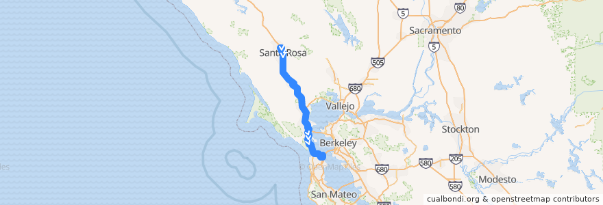 Mapa del recorrido Golden Gate Transit 101X: Santa Rosa => San Francisco (mornings) de la línea  en کالیفرنیا.