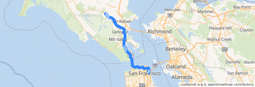 Mapa del recorrido Golden Gate Transit 24X: Manor => San Francisco (mornings) de la línea  en Kalifornien.