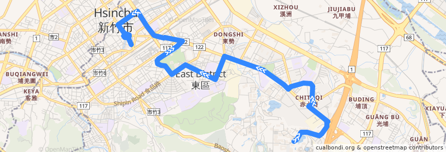 Mapa del recorrido 2支 交大→火車站（繞建功路） de la línea  en East District.