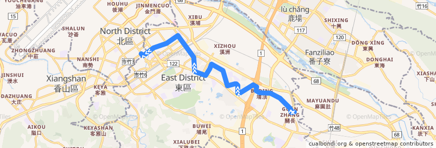 Mapa del recorrido 52支 市政府→新莊車站（經建功路）(繞國軍新竹醫院) de la línea  en 東區.
