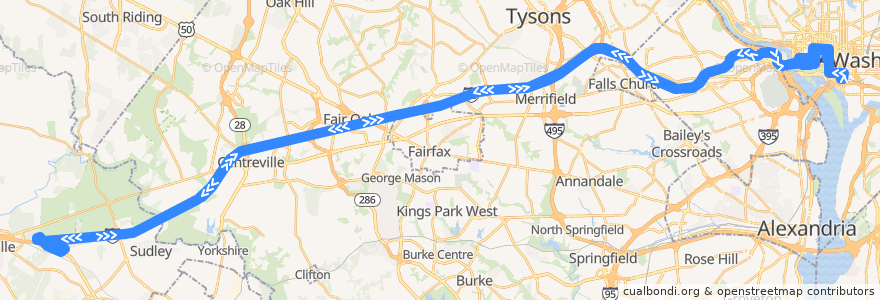 Mapa del recorrido PRTC G-100 Gainesville-Washington OmniRide de la línea  en 弗吉尼亚州 / 維吉尼亞州 / 維珍尼亞州.