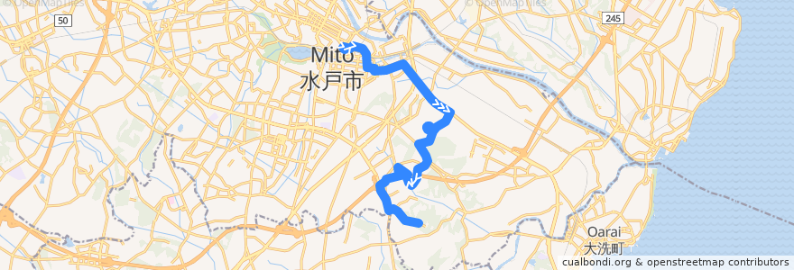 Mapa del recorrido 茨城交通バス55系統 水戸駅⇒水戸中央病院・百合が丘団地・石川会館⇒常盤の杜中央 de la línea  en 水戸市.