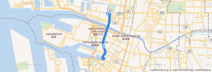 Mapa del recorrido 89: 地下鉄住之江公園-堺駅西口 de la línea  en Préfecture d'Osaka.