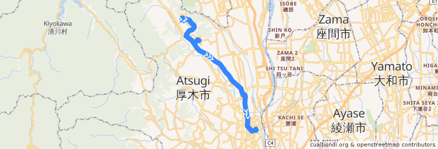Mapa del recorrido 厚木12系統 de la línea  en Atsugi.