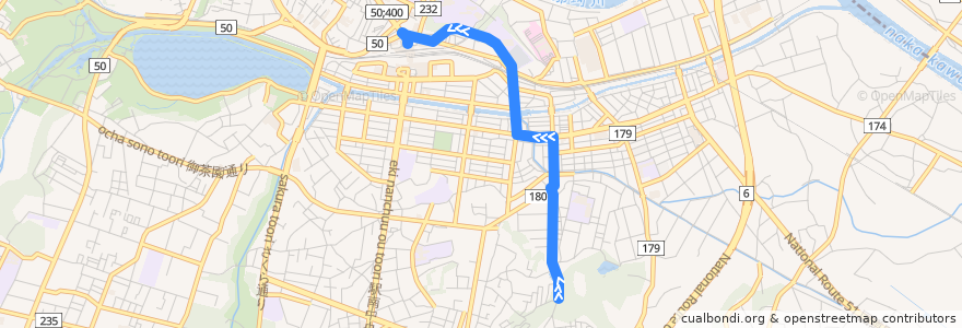Mapa del recorrido 茨城交通バス 蓮乗寺⇒本町⇒水戸駅 de la línea  en 水戶市.