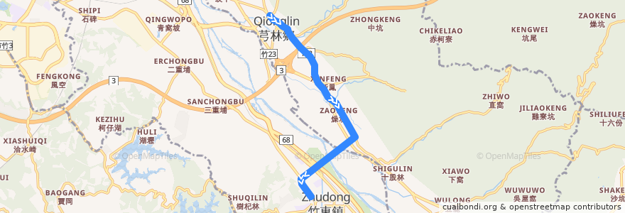 Mapa del recorrido 5633 芎林→竹東 de la línea  en Hsinchu County.