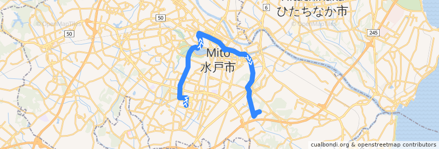 Mapa del recorrido 関東鉄道バス 県庁バスターミナル⇒水戸駅⇒東部工業団地 de la línea  en 水戸市.