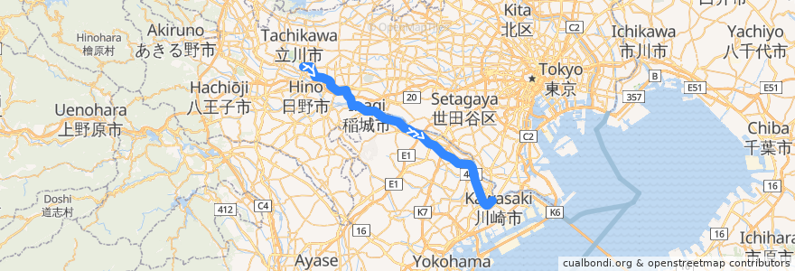 Mapa del recorrido JR南武線 de la línea  en Japão.