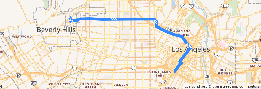 Mapa del recorrido Metro 10 Eastbound de la línea  en 洛杉矶.
