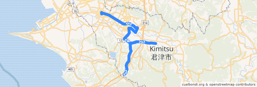 Mapa del recorrido 小糸川循環線（内回りコース・中島系統） de la línea  en Kimitsu.