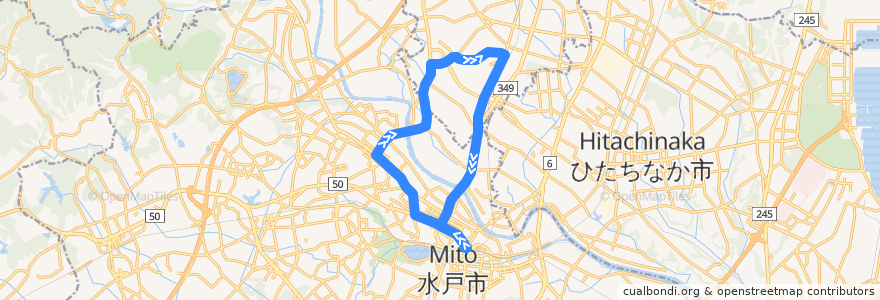 Mapa del recorrido 茨城交通バス25系統 水戸駅⇒水農前・茨城女子短大・那珂高校⇒水戸駅（木の倉循環） de la línea  en Ибараки.