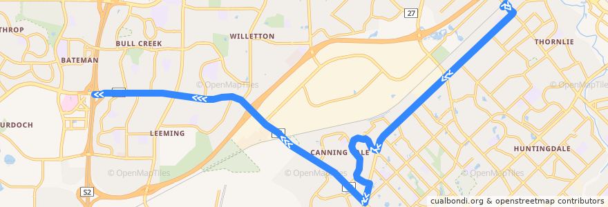 Mapa del recorrido Bus 207 M: Thornlie Station → Murdoch Station de la línea  en 西オーストラリア.