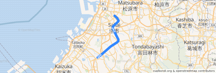 Mapa del recorrido 泉北高速鉄道線 de la línea  en 堺市.