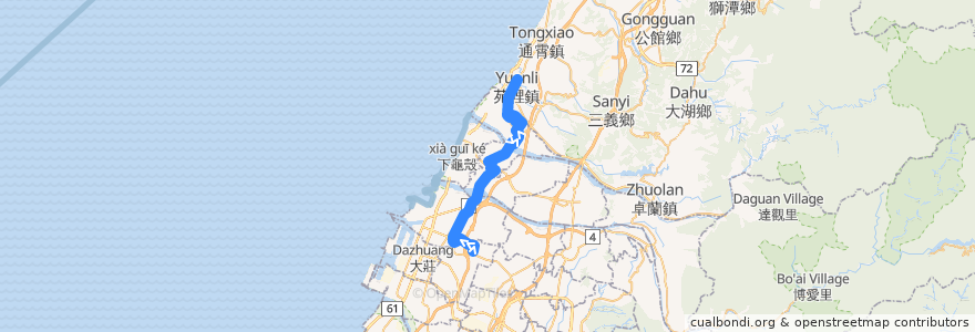 Mapa del recorrido 97路 (往國立苑裡高中_返程) de la línea  en Тайчжун.