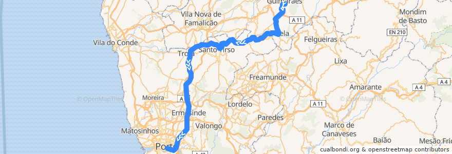 Mapa del recorrido Comboio Urbano: Guimarães => Porto (São Bento) de la línea  en Португалия.