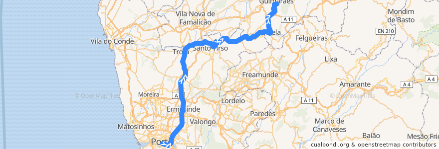 Mapa del recorrido Comboio Urbano: Porto (São Pento) => Guimarães de la línea  en پرتغال.