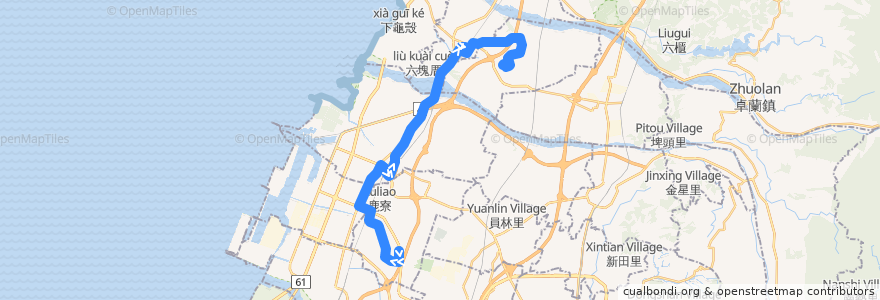 Mapa del recorrido 95路 (往外埔老人文康中心) de la línea  en Taichung.