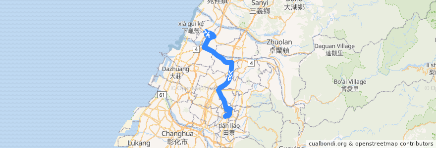 Mapa del recorrido 154路 (往大甲區公所_往程) de la línea  en Taichung.