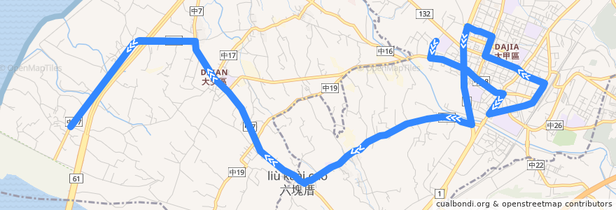 Mapa del recorrido 699路 (往大甲體育場_返程) de la línea  en 타이중 시.