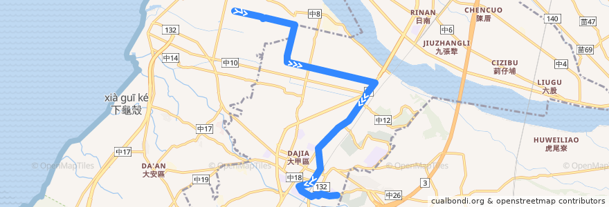 Mapa del recorrido 661路 (往致用高中_左環返程) de la línea  en 臺中市.