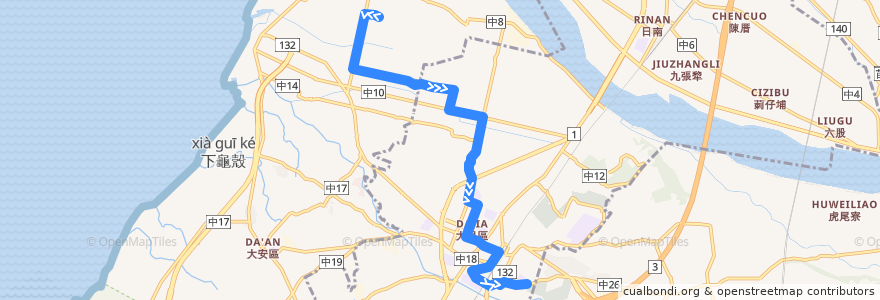 Mapa del recorrido 661路 (往致用高中_右環返程) de la línea  en تاي شانغ.
