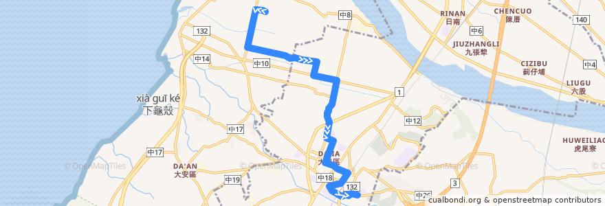 Mapa del recorrido 661路 (往永安國小_左環往程) de la línea  en Taichung.
