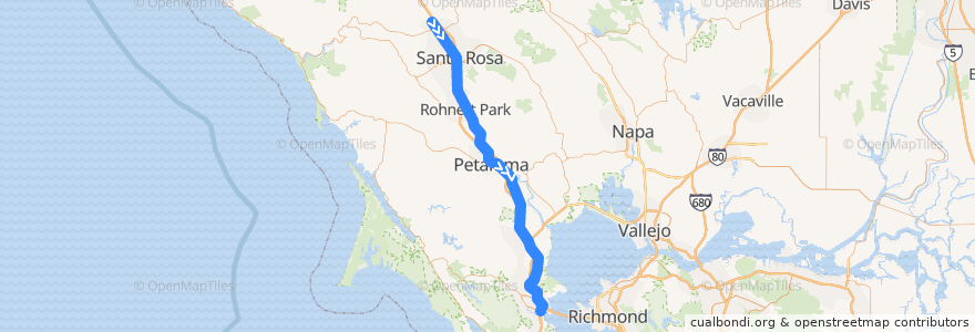 Mapa del recorrido Sonoma-Marin Area Rail Transit: Larkspur => Sonoma County Airport de la línea  en California.