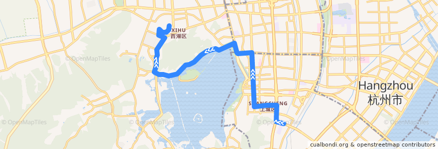 Mapa del recorrido 117路 胡雪岩故居 -> 黄龙旅游集散中心 de la línea  en 杭州市.