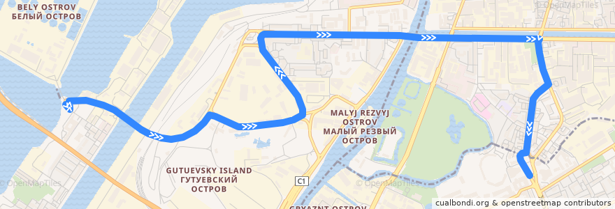 Mapa del recorrido Автобус № 35: Канонерский остров => площадь Стачек de la línea  en San Petersburgo.