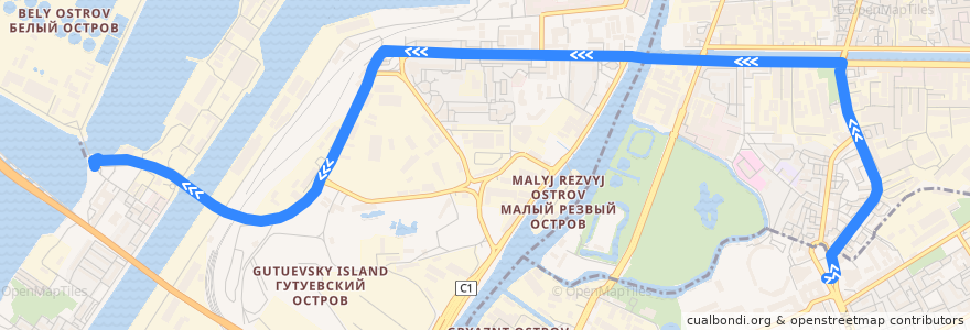 Mapa del recorrido Автобус № 35: площадь Стачек => Канонерский остров de la línea  en Sankt Petersburg.
