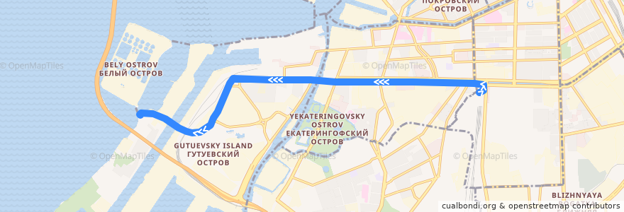Mapa del recorrido Автобус № 67: Балтийский вокзал => Канонерский остров de la línea  en 圣彼得堡.