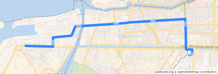 Mapa del recorrido Автобус № 43: Балтийский вокзал => Двинская улица de la línea  en Sankt Petersburg.