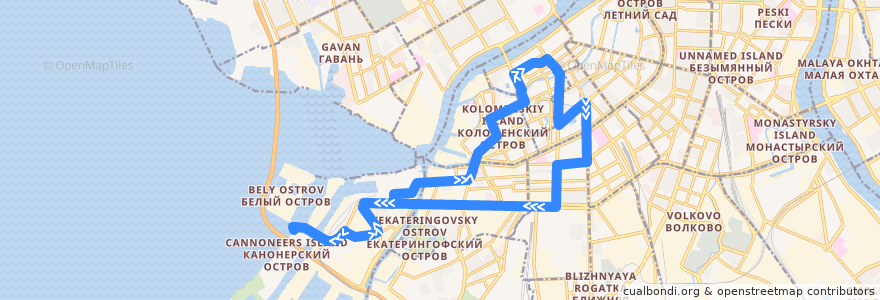 Mapa del recorrido Автобус № 70: Двинская улица => Двинская улица de la línea  en سانت بطرسبرغ.
