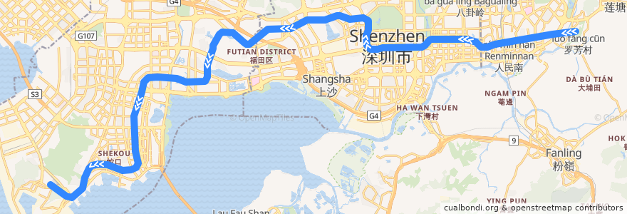 Mapa del recorrido 2号线 （蛇口线） de la línea  en 深圳市.