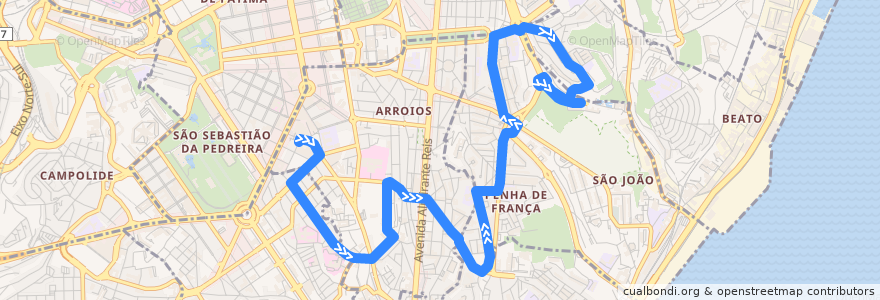 Mapa del recorrido Bus 730: Picoas → Picheleira (Quinta do Lavrado) de la línea  en Lissabon.