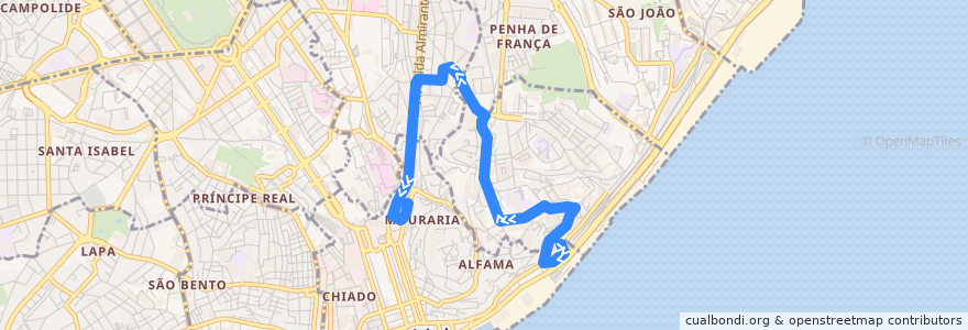 Mapa del recorrido Bus 734: Estação de Santa Apolónia → Martim Moniz de la línea  en لیسبون.