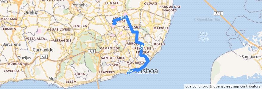 Mapa del recorrido Bus 735: Cais do Sodré → Hospital de Santa Maria de la línea  en لیسبون.
