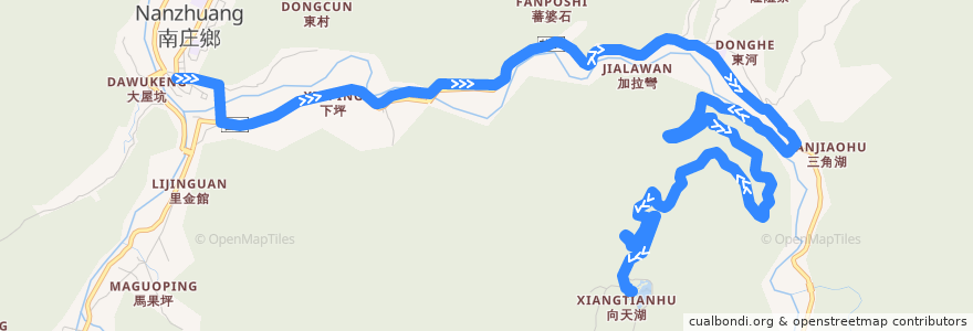 Mapa del recorrido 5824 向天湖→南庄(經東河) de la línea  en 南庄鄉.