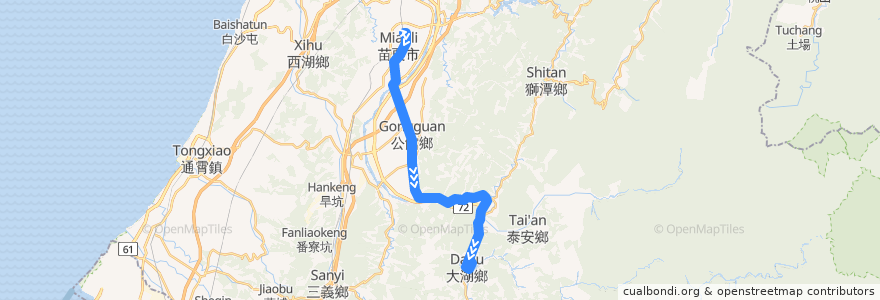 Mapa del recorrido 5656 大湖→苗栗 de la línea  en 먀오리 현.