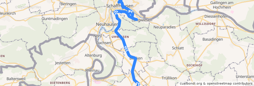 Mapa del recorrido Bus 630: Marthalen, Bahnhof => Schaffhausen, Bahnhof (Hauptweg) de la línea  en Schweiz/Suisse/Svizzera/Svizra.