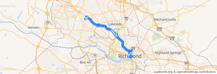 Mapa del recorrido GRTC 26x Parham Express de la línea  en فيرجينيا.