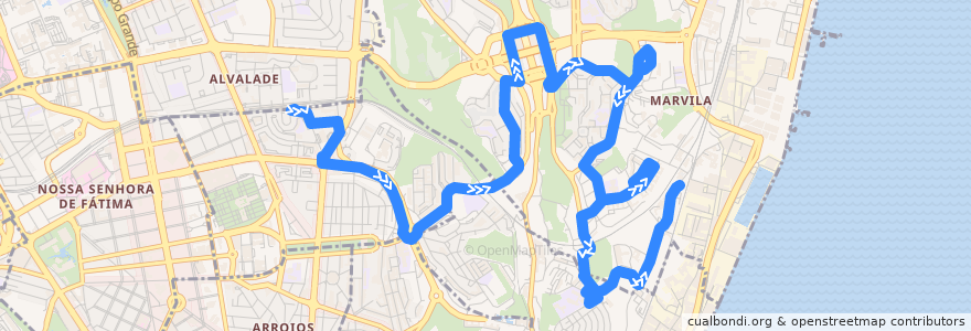 Mapa del recorrido Bus 793: Estação de Roma-Areeiro → Marvila de la línea  en Lisbonne.