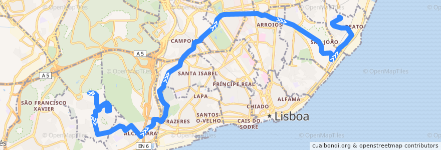 Mapa del recorrido Bus 742: Pólo Universitário da Ajuda → Bairro da Madre de Deus (Escola) de la línea  en Lisboa.