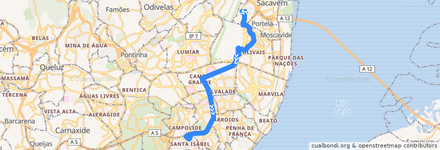 Mapa del recorrido Bus 783: Prior Velho → Amoreiras (Centro Comercial) de la línea  en リスボン.