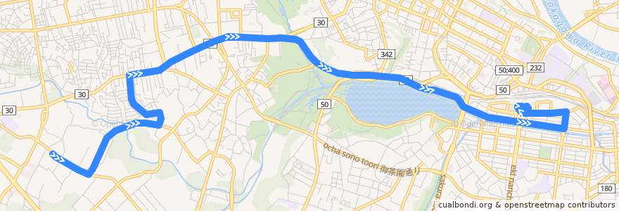 Mapa del recorrido 茨城交通バス2系統 桜川車庫・桜川西団地⇒桜川団地⇒水戸駅南口 de la línea  en 水戸市.