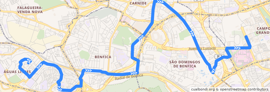 Mapa del recorrido Bus 764: Damaia de Cima → Cidade Universitária de la línea  en Lisbonne.