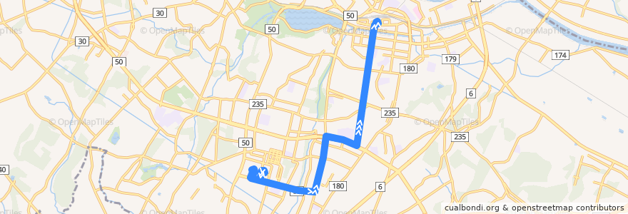 Mapa del recorrido 関東鉄道バス 県庁バスターミナル⇒みなみ団地入口⇒水戸駅南口 de la línea  en 水戸市.