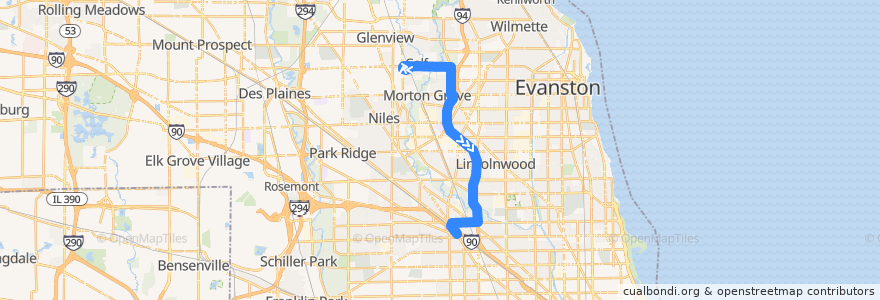 Mapa del recorrido Avon Express de la línea  en 伊利诺伊州 / 伊利諾州.